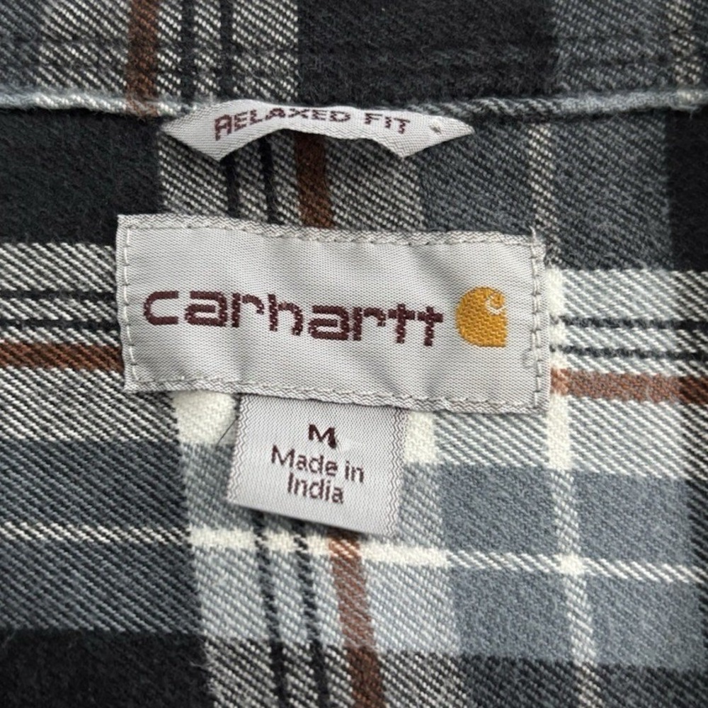 Carhatt Mens Medium Long Sleeve Button Down Shirt Plaid Grey/Brown Casual Attire - Picture 5 of 8